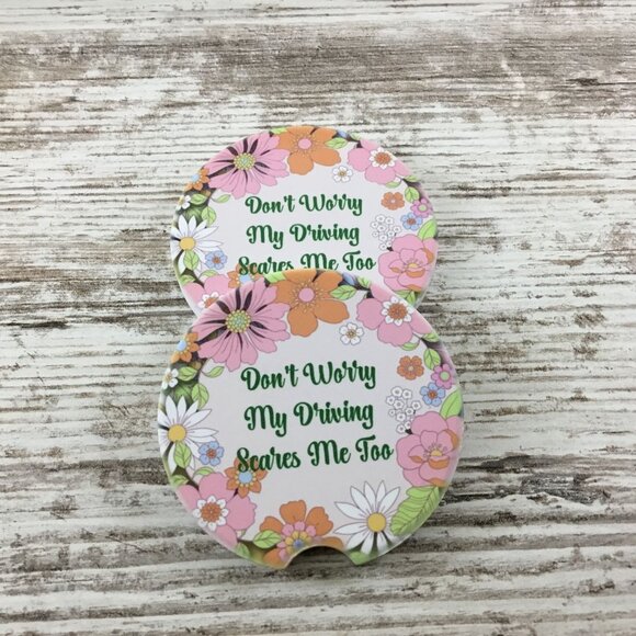 Don't Worry My Driving Scares Me Too Car Coasters Set of 2 - Picture 4 of 5